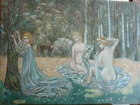 Картина маслом на холсте  "Дени Священная роща 2006 г"