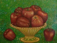 Картина маслом на холсте "Яблоки в золотой вазе"