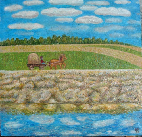 Картина маслом на холсте "Заготовка сена " 2021