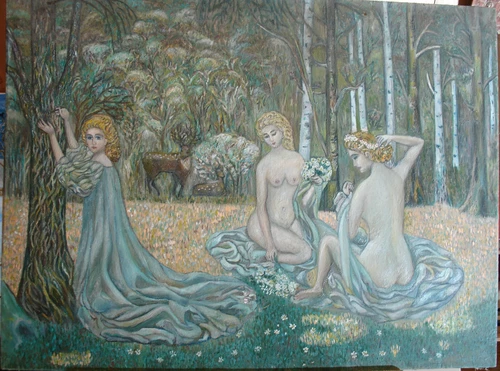 Картина маслом на холсте  "Дени Священная роща 2006 г"