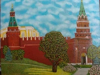 Картина маслом  "Красная площадь Москва Кремль , Александровский