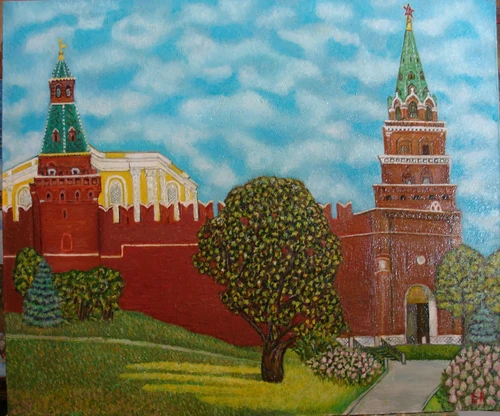 Картина маслом  "Красная площадь Москва Кремль , Александровский
